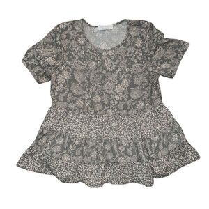 PAPER CRANE Tiered Floral Dusty Green Boho Blouse Size XS